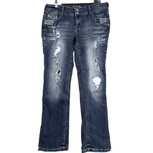 Amethyst Jeans Distressed Bootcut Womens Sz 14 Dark Wash Blue Good Ripped Denim